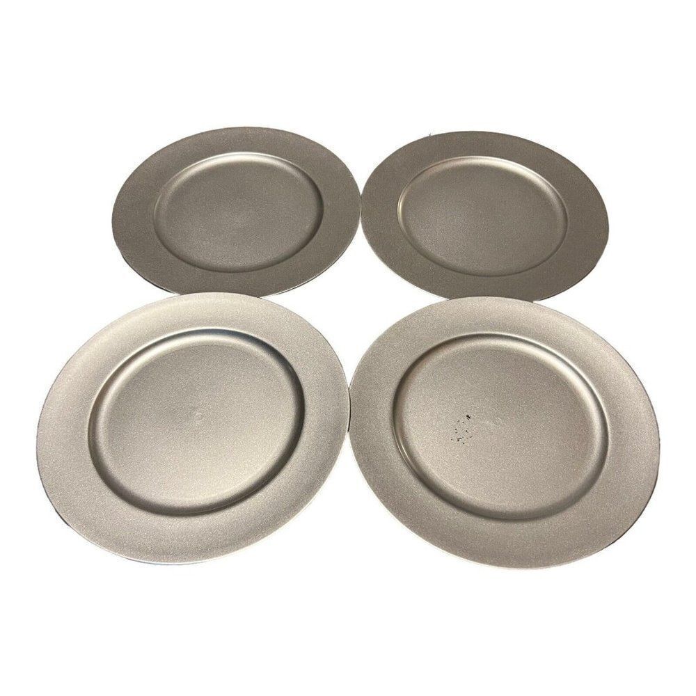 Set Of 4 Silver Thick Plastic Charger Dinner Plates 13x13 Fantastic Holiday